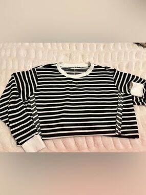 Altar'd State Black and White Striped Crew Long Sleeve Top